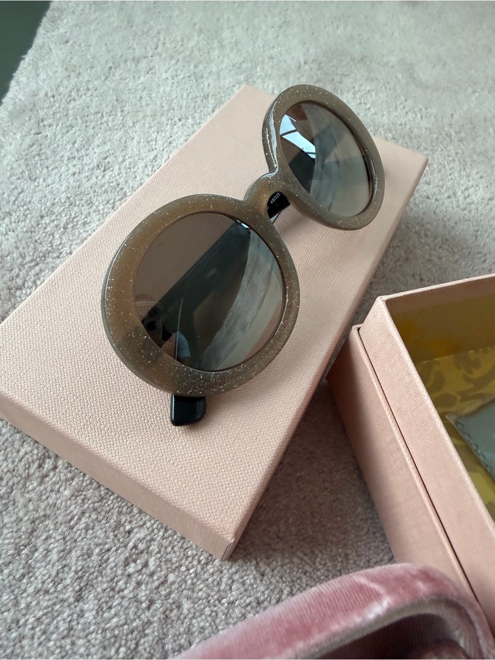 Miu Miu Round Glitter Taupe Sunglasses with Gray Lenses